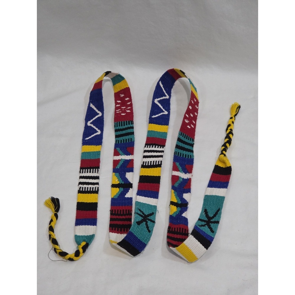 Handwoven Guatemalan Faja Sash Belt Multicolor Boho Geometric Folkart 78" Long